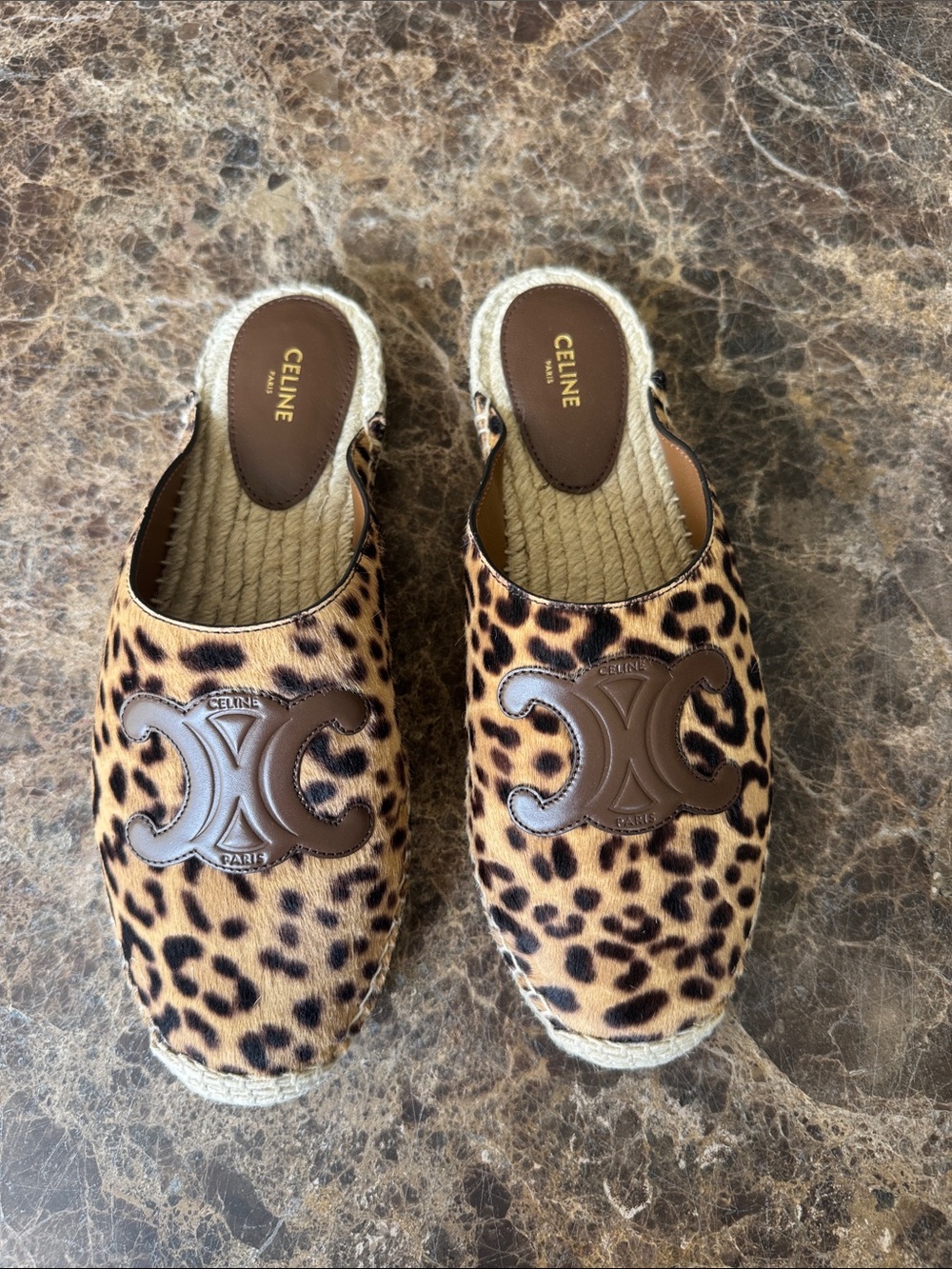 Celine triumph espadrilles leopard printed hairy calfskin flats sz 40
